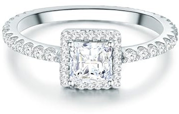 Trilani Damen Verlobungsring 925/- Sterling Silber mit Zirkonia im Brilliantschliff Solitärring Eckig Antragsring