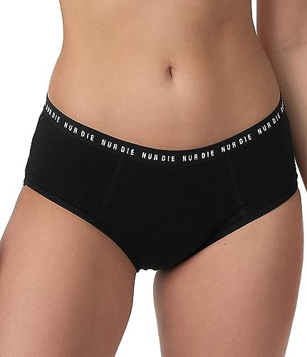 Nur Die Alles Geregelt Perioden-Unterwäsche für mittelstarke Blutung waschbarer saugfähiger Panty Bio-Baumwolle, schwarz, L