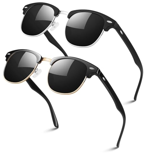 LINVO Polarisiert Sonnenbrille Herren Damen Retro Klassisch Halbrahmen 100% UV400 für Reisen, Fahren und Angeln