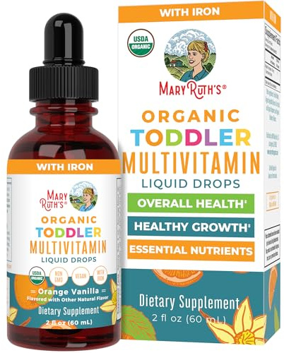 MARYRUTH'S Organics Multivitamin & Multimineral with Iron for Toddlers | USDA Organic | Sugar Free | Multivitamin Liquid Drops for Kids Ages 1-3 | Immune Support | Vegan | Non-GMO | 2 Fl Oz