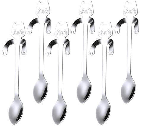 WUDQIJI Cucchiaini da dessert 6 pezzi 12 cm gatti cucchiaini da caffè latte macchiato cucchiaio in acciaio inox cucchiaino da caffè cucchiaino da caffè piccolo per famiglie ristoranti mense (argento)