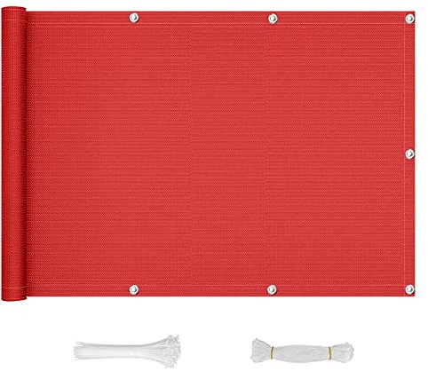 QINGLV Pantalla para Balcón Jardín Protección De Privacidad 100x1000cm Revestimiento para Balcón Impermeable Y Opaco Pantalla para Balcon Exterior con Bridas para Cables Y Cuerda -Rojo