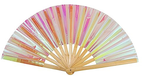 Handfächer,Festival Fächer Groß Faltbar Handheld Fecher Handheld-Faltventilatoren,Holografischer Rave-Fan,für Festivals Hochzeite Bevorzugung Aufführung Tanz,Laser Shockwave Fluid Iridescent Hand Fan