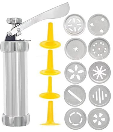 DIY Biscuit Maker Churro-Maker with 10 Decorative Stencil Discs 4 Icing-Tips Cake Mold Pastry-Syringe Muffin Dessert Cookie Maker