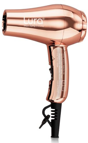 LURA Travel Hair Dryer Mini Hairdryer for Kids Men Women 1000W Blowdryer Dual Voltage Blow Dryer with Folding Handle Concentrator and Diffuser, Rose Gold