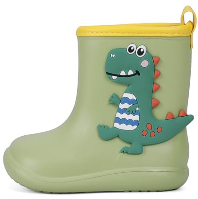 MASOCIO Bottes de Pluie Enfant Garcon Fille Botte Caoutchouc Bottes et Bottines Bebe Bébé Garçon Rain Boots Chaussure Impermeable Enfant Taille 22 23 Vert