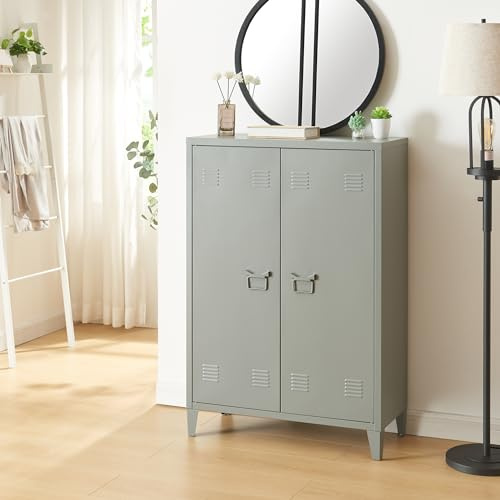 [en.casa] Armadietto da Ufficio Mobile in Acciaio per Archivio Armadio a 2 Ante e Ripiani 110 x 75 x 33 cm Grigio Scuro