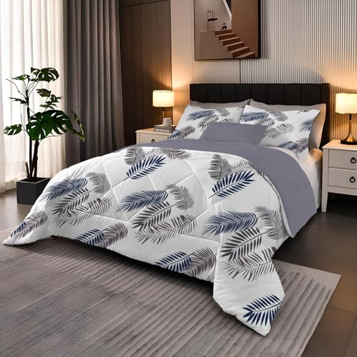 SYHIEGO Couette 220x240 4 Saisons Motif Feuilles, Couette Réversible Imprimée Tropicales Botanique, Duvet 2 Personnes, Édredon Lit 2 Personnes 220x240 cm avec 2 Taie d'oreiller 65x65