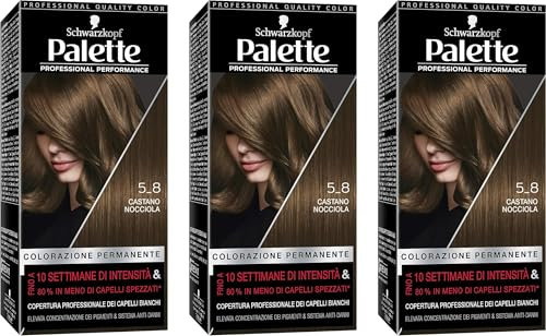 Schwarzkopf, Palette Colorazione Permanente, Tinta per Capelli, Crema Colorante Professionale, Copertura dei Capelli Bianchi, Sistema Anti-danni, Tonalità 5-8 Castano Nocciola