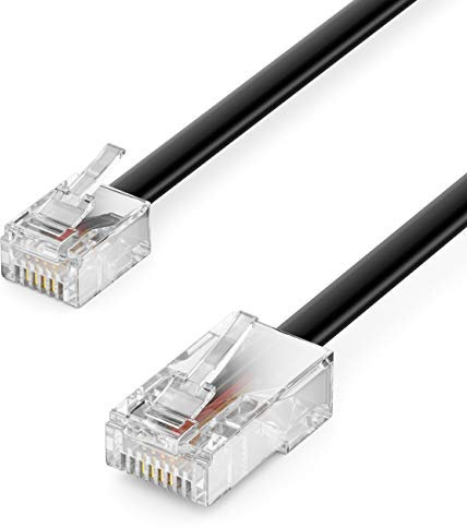 deleyCON 30m Cable Telefónico RJ11 Sobre RJ45 Cable Modular 99% Cobre AWG 28 Cable Plano RJ11 Sobre RJ45 Módem Rúter Fax ISDN DSL VDSL Internet Negro