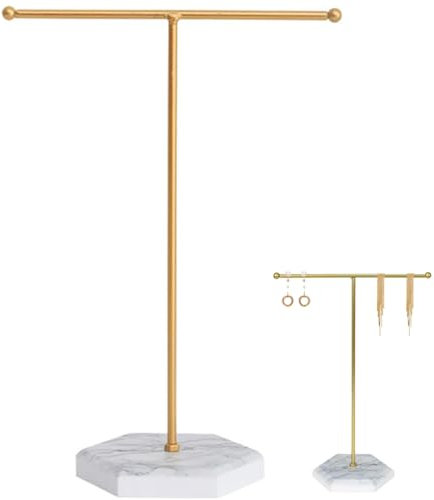JJiaoLinin Soportes de Joyería, Soporte de Metal para Joyas,Soporte de Exhibición de Collares con Barra en T de Metal, Adecuado para Collares,Pendientes,Pulseras,Anillos,Relojes,etc (Blanco+Oro)