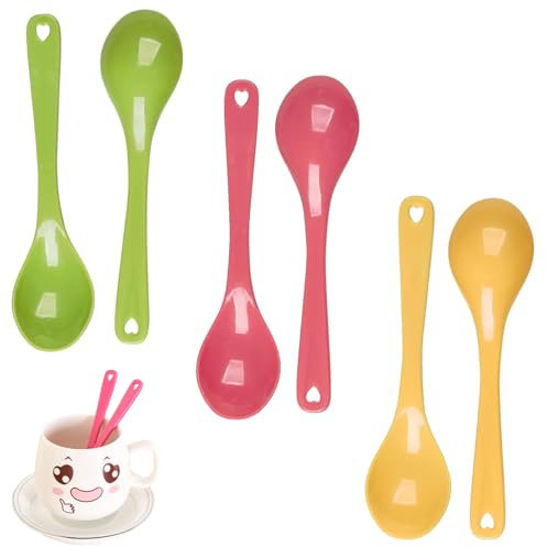 HAYGEM 24 stycken 11,5 cm PP-blandade färger plastskedar, lätta att rengöra multifunktionella köksskedar, kaffeskedar med kärlekshål, för varma soppor, yoghurt, efterrätt och mer