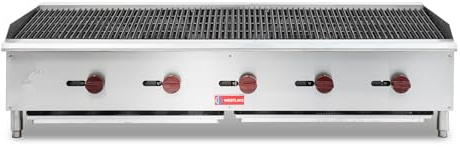 WESTLAKE 60W Commercial Charbroiler Gas Countertop 5 Burner Natural Gas and Propane 150,000 BTU Char Broiler Stainless Steel BBQ Stove Grill for Restaurants
