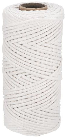 Rebower Cordino Macramè 4mm x 100 M, Corda Di Cotone Naturale Macramè Filato Di Macramè Ritorto [Per Porta Piante Decorazioni A Parete Lavori A Maglia] - Bianco Crema