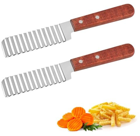 HhBdy Crinkle Cutter 2 Pcs Potato Crinkle Cutter Stainless Steel Potato Chip Knife French Fries Chips Wave Cutter for Potato Chips French Fries Fruits and Vegetables Waves Cutting Tool