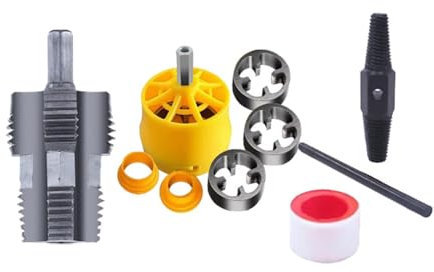 F Fityle Kit filiera per tubi in PVC con stampi da 1/2 pollici 3/4 pollici 1 pollici Dispositivo di filettatura per uso domestico efficiente Set di filiere, con Dispositivo di Rimozione Fili