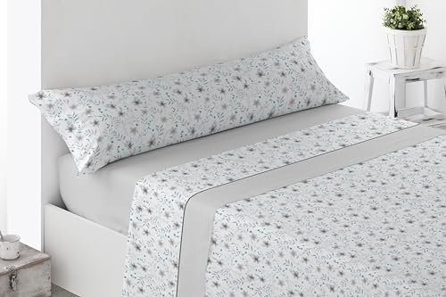 HaraDeco Juego de Sabanas 3 Piezas - Poliéster Microfibra Tacto Satén- Bajera, Encimera y 1 Funda de Almohada Larga, Estampada para Todas Estaciones (Ariza Gris, Cama 90x190/200cm+28cm)