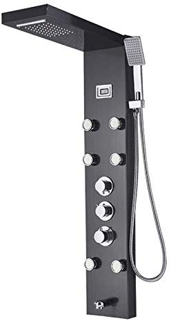 DGYIKRHS duschsystem svart badkar dusch termostat duschpanel regn vattenfall massagemunstycken duschpelare duscharmatur torn duschset, svart