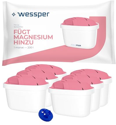 Wessper Magnesium Wasserfilterpatrone mit Aktivkohle und Ionenaustauschharz, kompatibel mit Dafi BWT Aquaphor Wasserfilterkannen durch zusätzlichen PIN kompatibel mit Brita Wasserfilterkanne 6 Stück