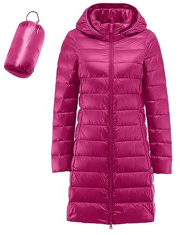 Chaqueta de plumas para mujer larga plegable impermeable chaqueta de mujer de invierno ligera suave con capucha chaqueta acolchada cálida chaquetas de senderismo anorak parka plumón chaqueta de media