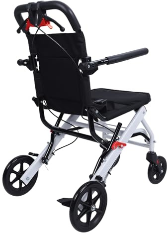 Ultra Lightweight Travel Wheelchair, Foldable Transit Chair for Adults Elderly, Portable Aluminium Mobility Aid, Compact Attendant Propelled Buggy with Brakes, All Terrain, 6.2kg, 81kg Capacity