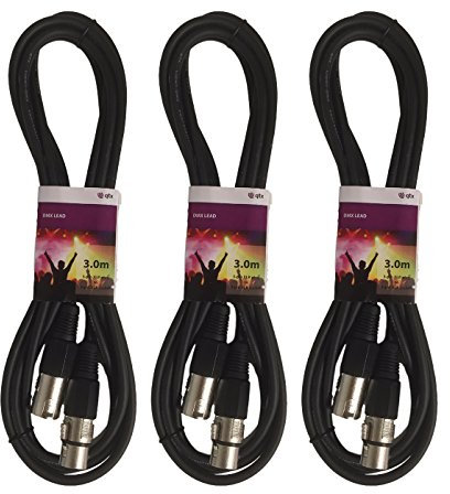 3 x QTX 3M DMX Lighting XLR Signal Cable Lead