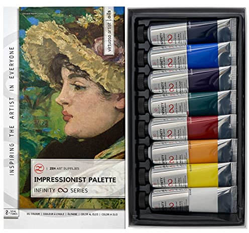 ZenART Ölfarben für Künstler - 8x große 50ml-Tuben – Impressionist Palette, umweltfreundliche, ungiftige und lichtechte Farbe mit außergewöhnlicher Pigmentierung – Infinity Series