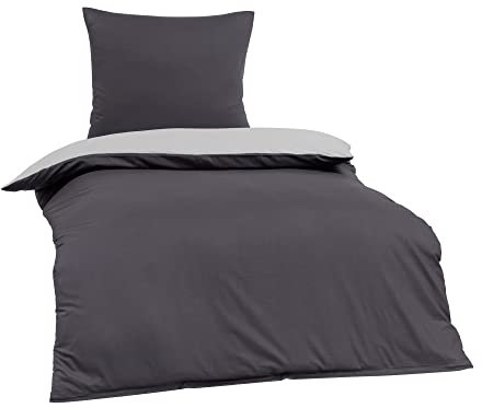 Brielle Bettwäsche aus 100% Baumwolle 135 x 200 cm - Bettwäsche-Set Biber Grau Kombiniert, hohe Qualität, weich, einfarbig mit Öko-Tex-Zertifizierung