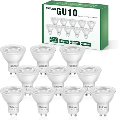 7W GU10 Led Bulbs Warm White, 3000K Spotlight Bulb, 50W Halogen Light Equivalent, 7W 500LM 38° Beam Angle No Flickering Non-dimmable 220-240V Lighting for Kitchens, Bedrooms, Hallways, Pack of 10