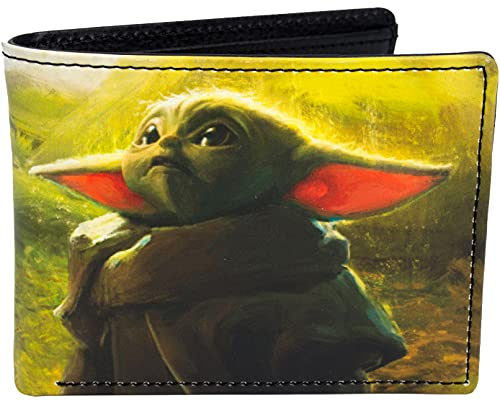 STAR WARS Grogu Wallet, The Mandalorian The Child Slim Bifold Wallet with Decorative Tin Case, Green