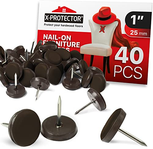 Chair Glides X-PROTECTOR – 1 Furniture Glides 40 pcs – Brown Nail-on Chair Sliders – Premium Chair Leg Floor Protectors – Slide Effortlessly with Chair Leg Pads That Protect Your Floor!