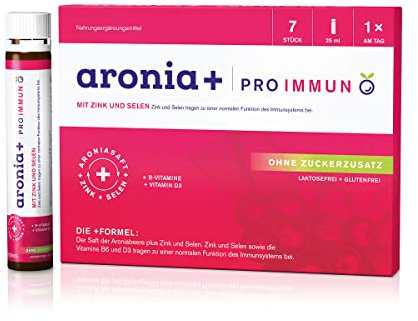 aronia+ PRO IMMUN Trinkampullen, 7 Stück, Nahrungsergänzungsmittel mit Zink und Selen, ohne Zuckerzusatz