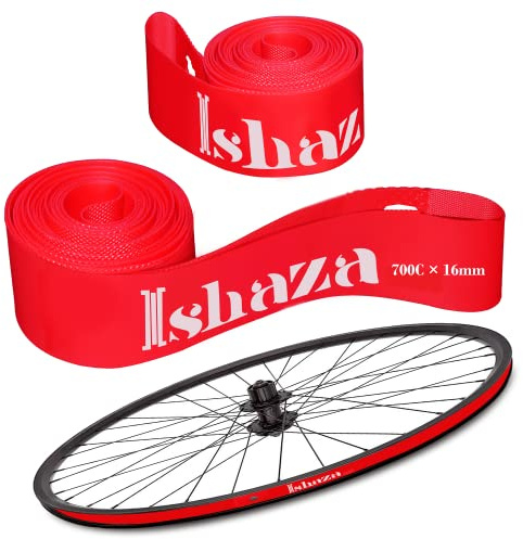 Ishaza Pack of 2 Bicycle Rim Strip 26 x 20mm – Red Rim Tape High-Pressure, Puncture & Temperature Resistant Durable Elastic PVC Bike Wheel Liner for Mountain & Road Bicycle (Red, 700C × 16mm)