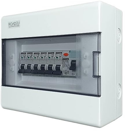RoadEu - Centralino e quadri di distribuzione da parete 230V con Interruttore Differenziale - Interruttori magnetotermici C 16A e 10A - 6 Circuiti, Scatola portafusibili - Quadro di Distribuzione
