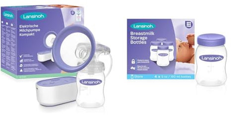 Lansinoh Elektrische Milchpumpe Kompakt - besonders klein & leise - ideal zum abpumpen für zu Hause und unterwegs - Kompatibel mit Powerbank & Muttermilchflaschen