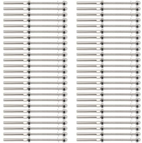 Challcrea 50 Pcs 3/16 Cable Railing Hardware System Kit, Swage Threaded Stud Tensioner Length 6 for 4x4 2x2 Wood Metal Post for Stair Deck Railing, End Fitting Terminal T316 Stainless Steel