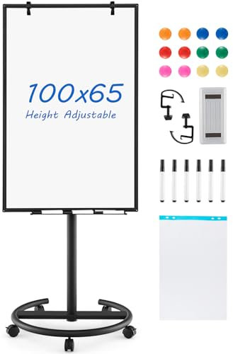 LIFEZEAL Mobile Magnettafel, Doppelseitige Whiteboard mit Ständer, Magnetische Weißtafel Tafel höhenverstellbar & 360° drehbar, Magnetwand mit Stiftablage, 100x65x132-192 cm (Schwarz)