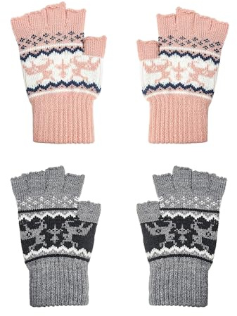 Coacomm 2 par fingerlösa handskar, vindtäta damhandskar, rådjursmönsterstickade handskar, fingerlösa pekskärmshandskar, mjuka fingerlösa handskar (koreansk rosa, grå), GRÅ, En Storlek