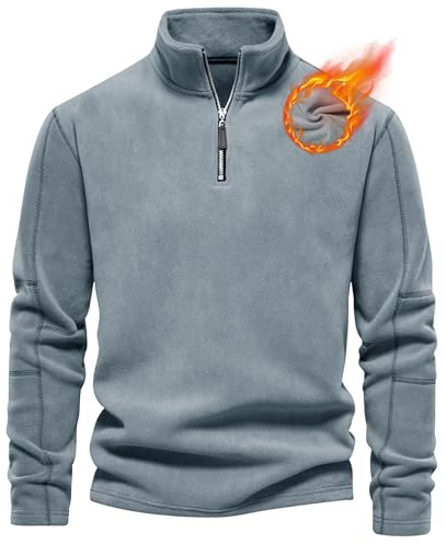 Livonmone Pullover pour homme en micropolaire chaud, sweat-shirt à demi-fermeture éclair en polaire pour l'automne et l'hiver, bleu, L