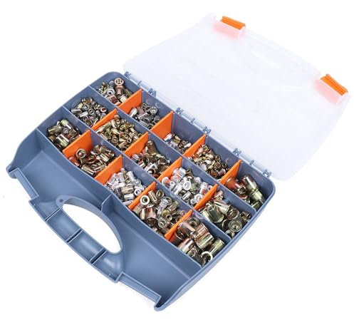 KEESUNG Stahl Nietmutter-Sortiment Box 1200-Tlg, Blindnietmuttern Satz Edelstahl Verzinkter Einnietmutter Flachkopf Gewinde Rivet Nutsert Cap Muttern Werkzeug
