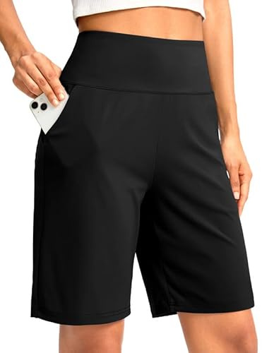 G Gradual Women's Bermuda Long Shorts with Pockets 9 High Waisted Knee Length Shorts for Women Walking Athletic Workout(Black,3XL)