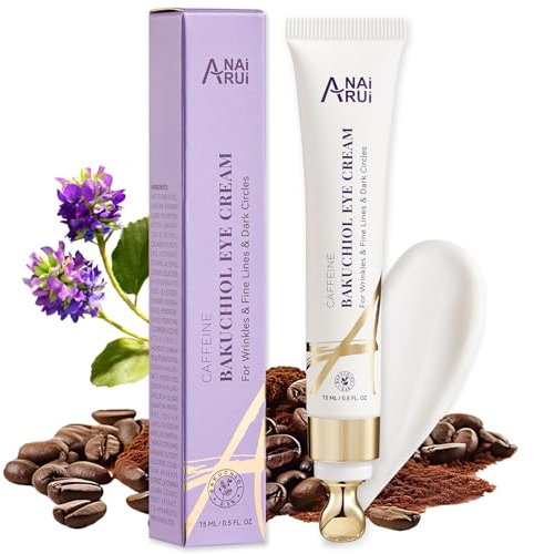 ANAiRUi Bakuchiol Straffende Augencreme, Koffein & Peptid Augencreme für dunkle Augenringe, Schwellungen, Falten, Retinol Augenfeuchtigkeitscreme für die Behandlung der Haut unter den Augen, 0.5 FL OZ