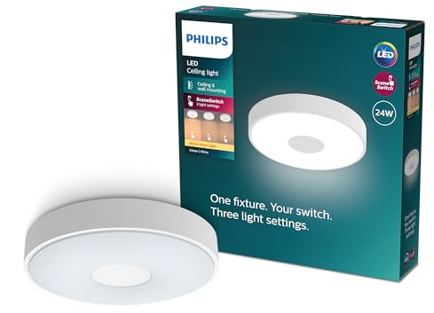 Philips Coiner LED Deckenleuchte, SceneSwitch, 24W, 2800 lm, 2700K Warmweißes LED Licht, EyeComfort, Dimmbare Deckenbeleuchtung, IP20, Rund, Weiß