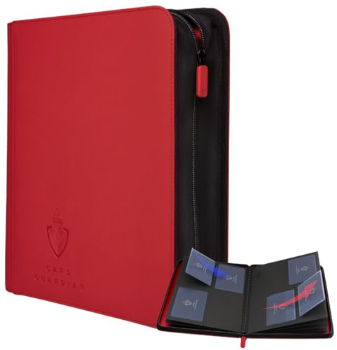 Card Guardian - Carpeta Premium Toploader de 4 Bolsillos con Cremallera para 160 Tarjetas - Bolsillos de Carga Lateral - Compatible con Tarjetas Deportivas y de Intercambio TCG (Rojo)