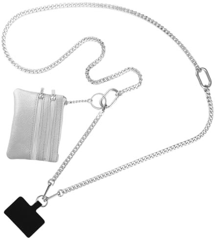 lasuroa Dragonne Téléphone Portable, Sangle de Téléphone avec Portefeuille Pochette Téléphone Bandoulière pour Le Sport en Plein Air l'exercice Le Shopping l'Activité Quotidienne(Argent)