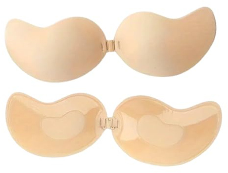 IMAXWAVE Sujetador Invisible, Pegajoso, Sin Tirantes, Sin Espalda, Sostén Adhesivo, Bra Autoadhesivo, Silicona, Reutilizable, Push Up, Copa D - Beige