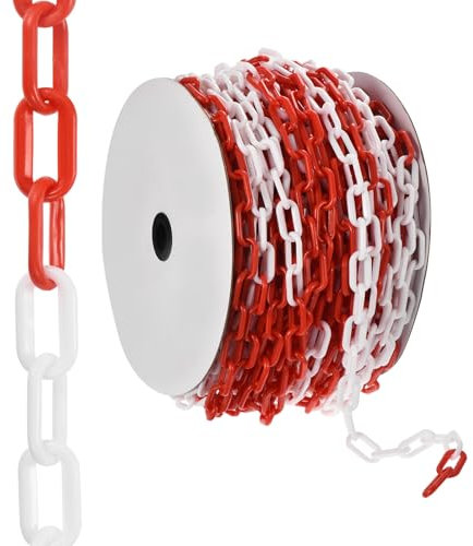 PATIKIL 200ft Plastic Barrier Chain, Safety Barrier Chain Plastic Chain Links Crowd Control Barrier for Fence Gate Garden Construction Driveway Elevator Parking Lot, Red White