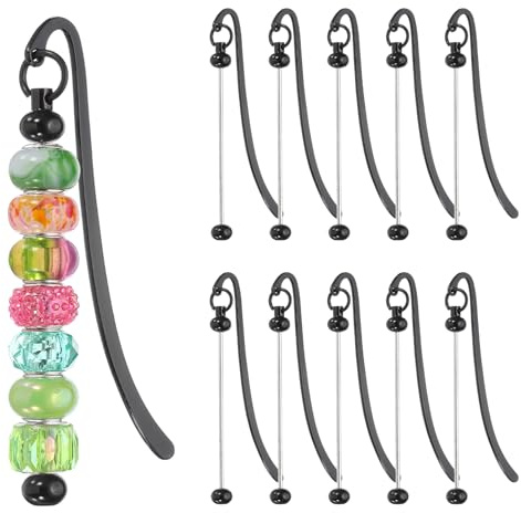 PATIKIL Beadable Bookmarks, 10 Pcs Beaded Bookmark DIY Metal Blank Bar Bulk for Bookmark DIY Making Craft, Beading Pendant Charm, Black