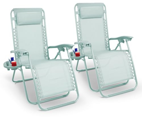 KEPLIN Gravity Chair Monocolour- Adjustable Reclining Zero Gravity Lounger for Garden & Patio -Foldable Lightweight Chair with Ergonomic Support -Durable Textilene Fabric & Non-Slip Feet-Seafoam 2pk