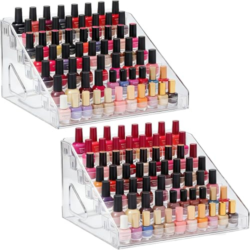 SAWEIRN 2 Pack Nail Polish Organizer Holder Rack 7 Layers Clear Acrylic Display Rack for Nail Polish Holder Stand Cosmetics Sunglasses Display Essential Oil Storage Organizer